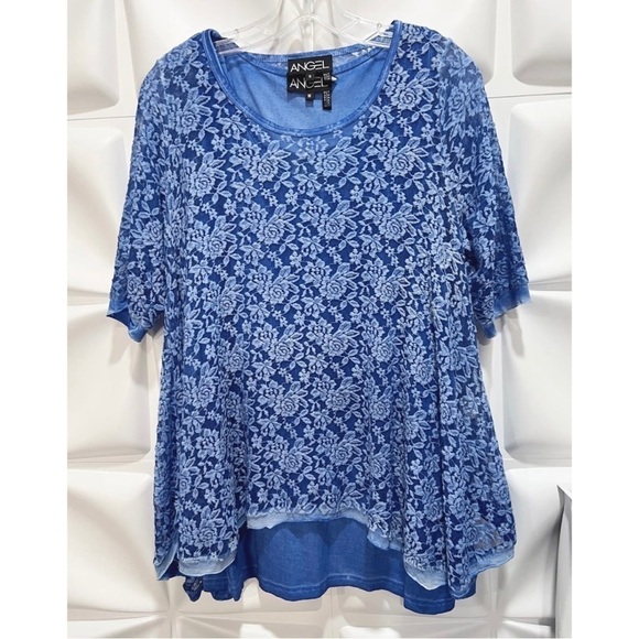 Angel Apparel Womens Sz M Blue Lace Swing Blouse & Tank Top Shell 2pc Set - Picture 3 of 13